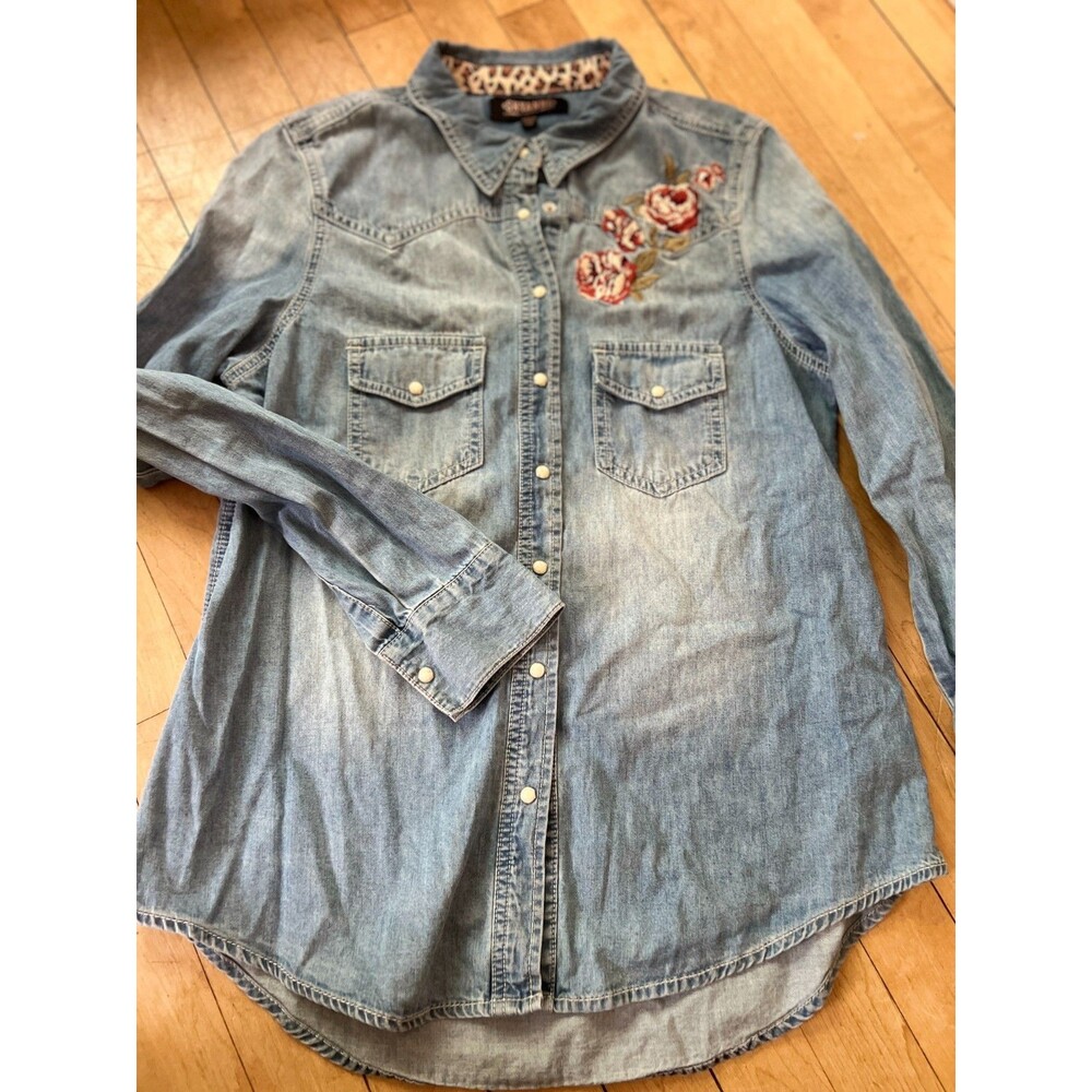 Shyanne Denim Embroidered Western Jean Shirt Size XS Longer Length